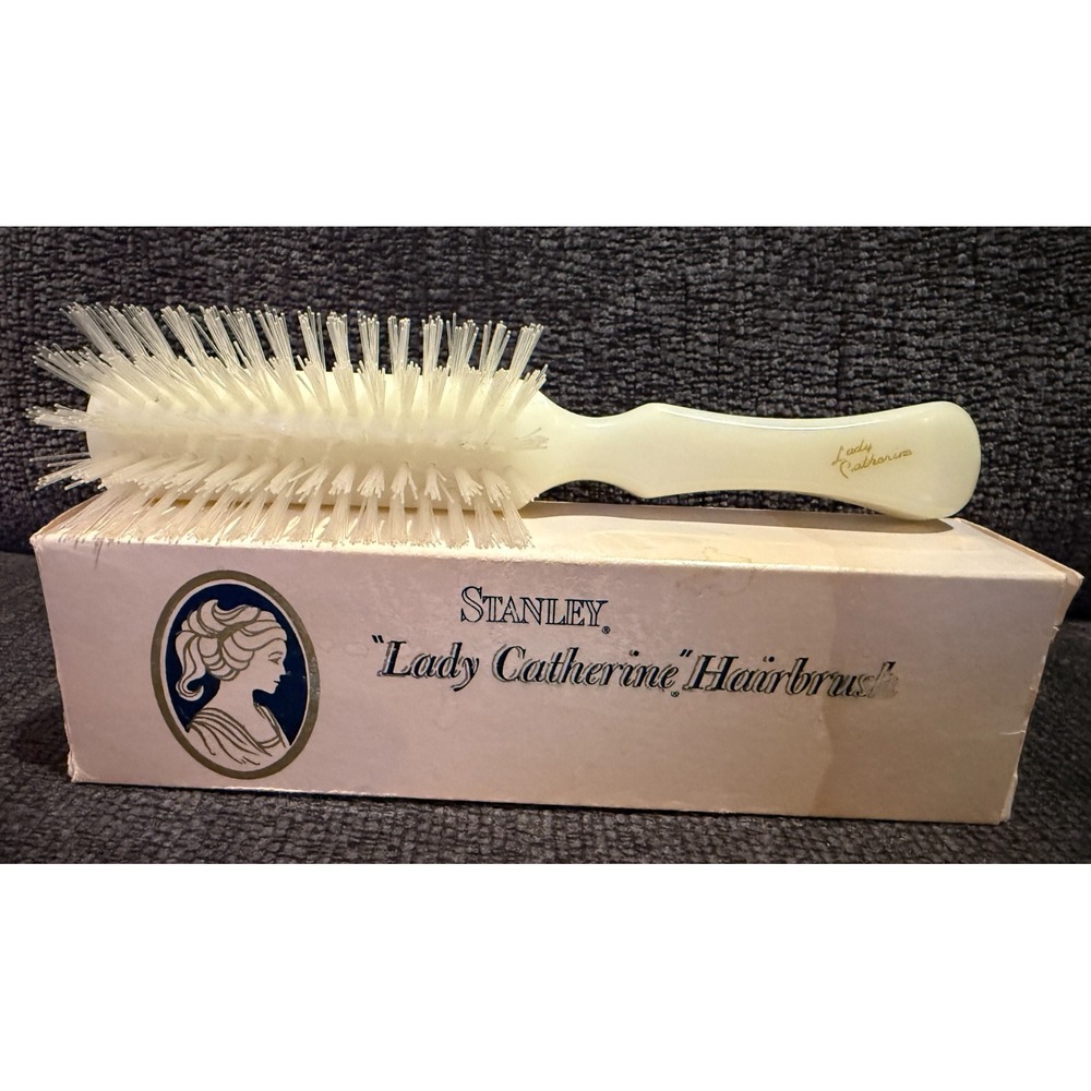 Stanley Lady Catherine Vintage Hair Brush All Nylon 5 Row Ivory Clean & Box VTG